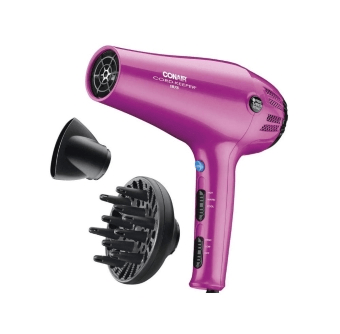 A purple hair dryer with nozzles

Description automatically generated